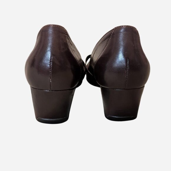 Clarks Artisan Brown Leather Mary Jane Heels Size 8.5N Narrow Comfort Block Heel - Picture 3 of 4